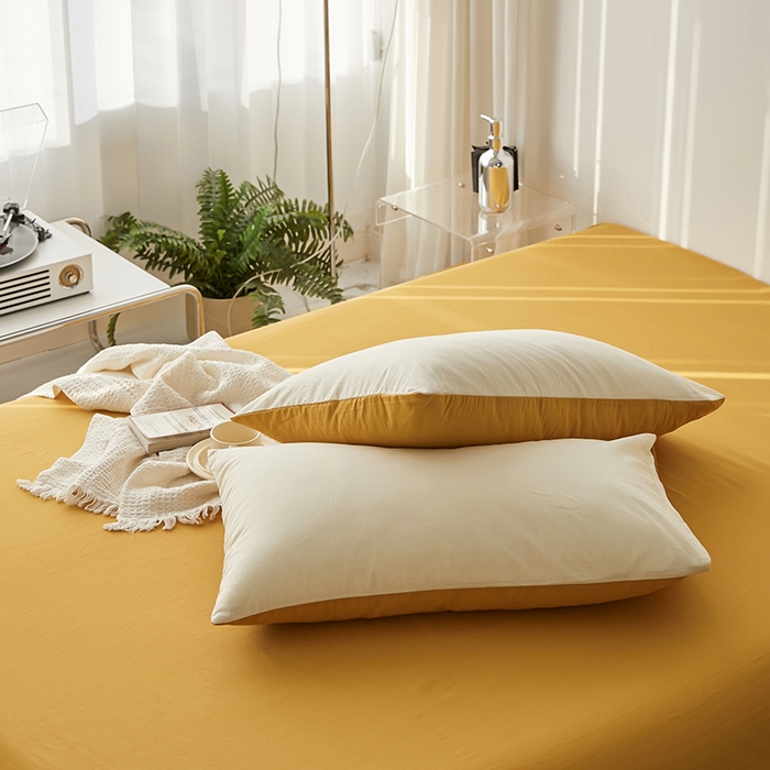 91家纺网 家纺一手货源 找家纺 雅居纺家纺 2025新款全棉素色水洗棉单枕套 米黄明黄