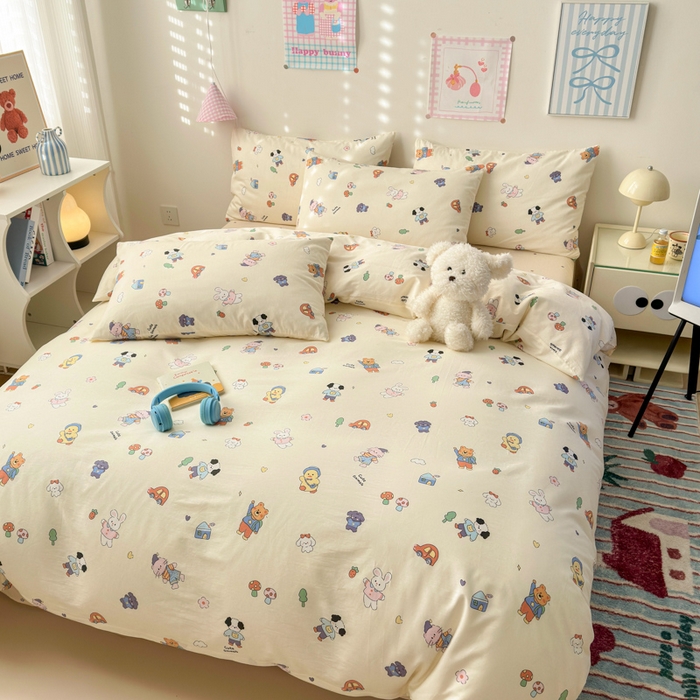 91家纺网 家纺一手货源 找家纺 曼之夏 2025新款全棉印花四件套 游乐园