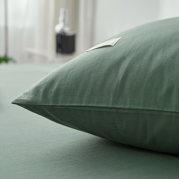 91家纺网 家纺一手货源 找家纺 雅居纺家纺 2025新款全棉素色水洗棉单枕套 墨子绿