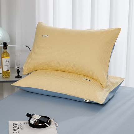 91家纺网 家纺一手货源 找家纺 眠博士 2025新款简约时尚全棉华夫格枕套 简约款-奶黄蓝