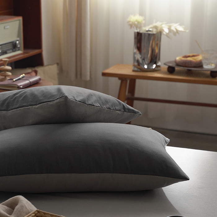 91家纺网 家纺一手货源 找家纺 雅居纺家纺 2025新款全棉素色水洗棉单枕套 低调灰绅士灰