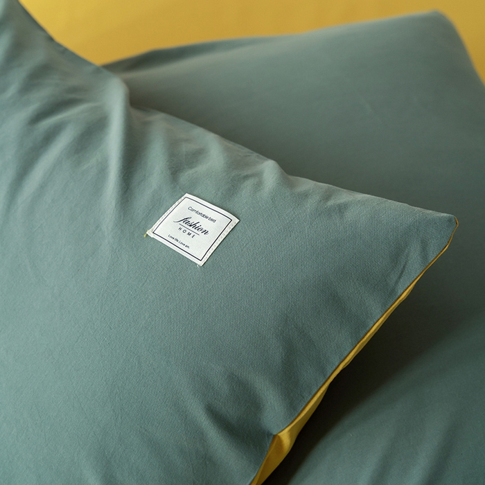 91家纺网 家纺一手货源 找家纺 雅居纺家纺 2025新款全棉素色水洗棉单枕套 墨子绿绅士黄
