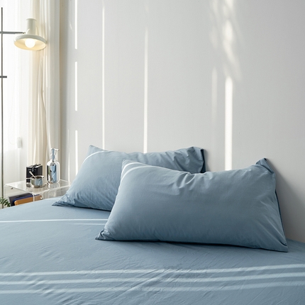 雅居纺家纺 2025新款全棉素色水洗棉单枕套 浅蓝
