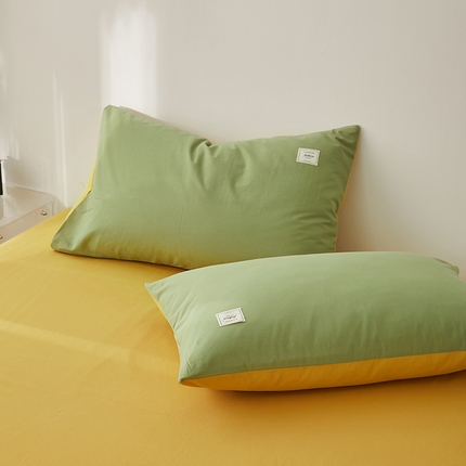 雅居纺家纺 2025新款全棉素色水洗棉单枕套 果绿绅士黄