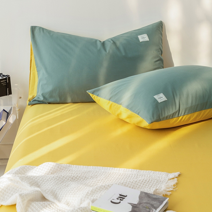 91家纺网 家纺一手货源 找家纺 雅居纺家纺 2025新款全棉素色水洗棉单枕套 墨子绿绅士黄