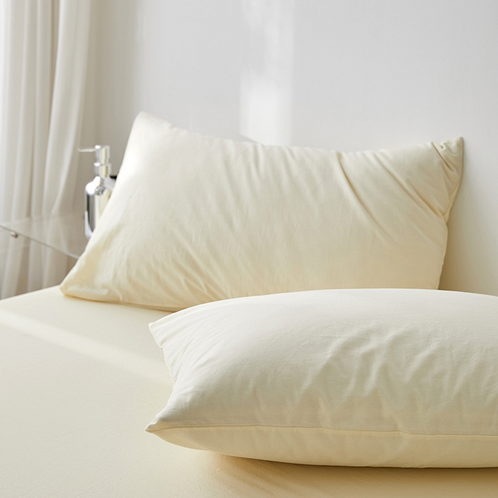 91家纺网 家纺一手货源 找家纺 雅居纺家纺 2025新款全棉素色水洗棉单枕套 米黄