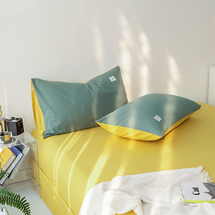 91家纺网 家纺一手货源 找家纺 雅居纺家纺 2025新款全棉素色水洗棉单枕套 墨子绿绅士黄