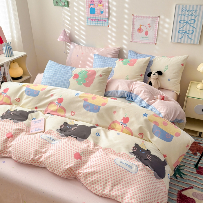 91家纺网 家纺一手货源 找家纺 曼之夏 2025新款全棉印花四件套 兜兜乐园