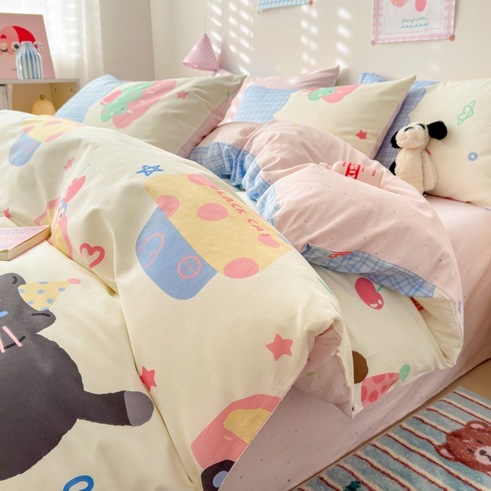 91家纺网 家纺一手货源 找家纺 曼之夏 2025新款全棉印花四件套 兜兜乐园