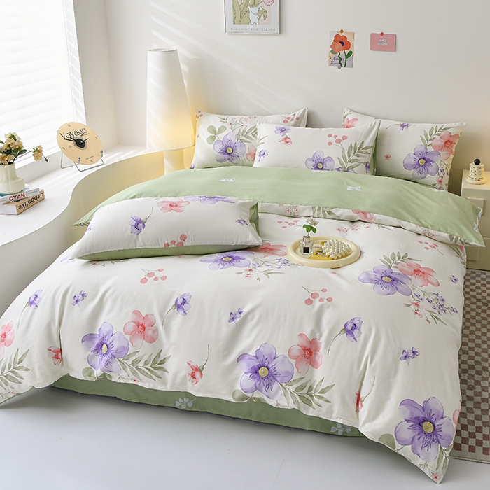 91家纺网 家纺一手货源 找家纺 宇彬家纺 2026直播新款13070全棉纯棉印花床单床笠款四件套和单被套喷气清新简约（缩水足可定做） 春和景明