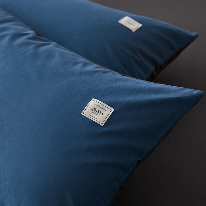 91家纺网 家纺一手货源 找家纺 雅居纺家纺 2025新款全棉素色水洗棉单枕套 牛仔蓝低调灰