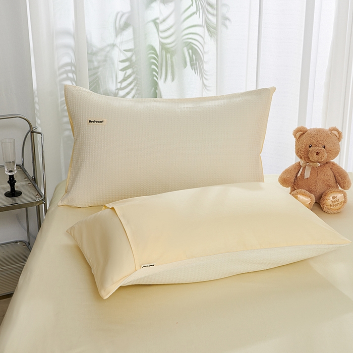 91家纺网 家纺一手货源 找家纺 眠博士 2025新款简约时尚全棉华夫格枕套 简约款-珍珠白