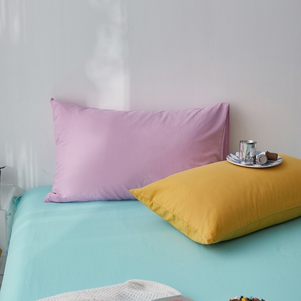 91家纺网 家纺一手货源 找家纺 雅居纺家纺 2025新款全棉素色水洗棉单枕套 紫+绅士黄