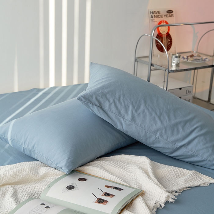 91家纺网 家纺一手货源 找家纺 雅居纺家纺 2025新款全棉素色水洗棉单枕套 浅蓝