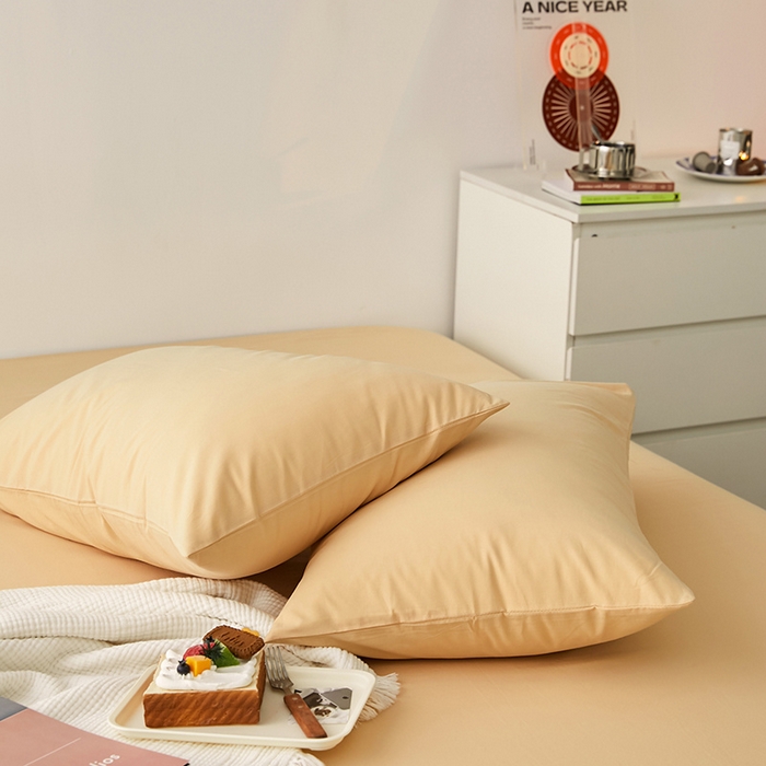 91家纺网 家纺一手货源 找家纺 雅居纺家纺 2025新款全棉素色水洗棉单枕套 咖啡