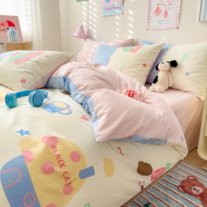 91家纺网 家纺一手货源 找家纺 曼之夏 2025新款全棉印花四件套 兜兜乐园