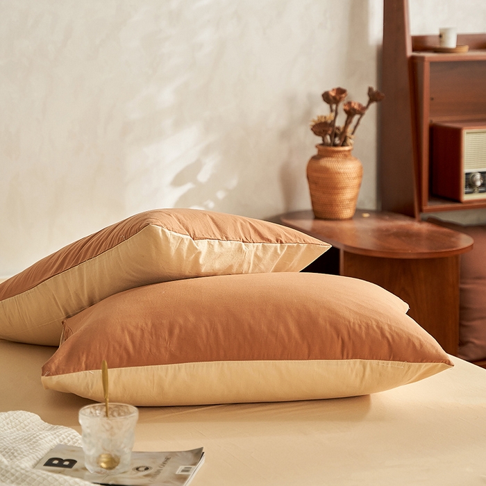 91家纺网 家纺一手货源 找家纺 雅居纺家纺 2025新款全棉素色水洗棉单枕套 焦糖咖啡