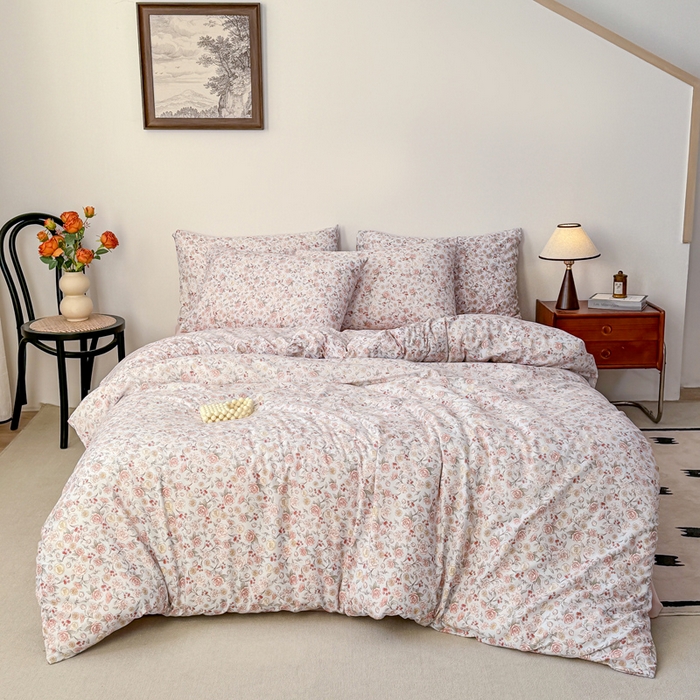 91家纺网 家纺一手货源 找家纺 漫仙阁家纺 2025年爆款新品有氧双层纱四件套-碎花 薄雾玫瑰-蓝