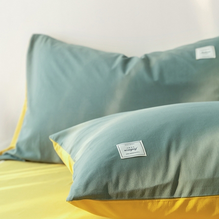雅居纺家纺 2025新款全棉素色水洗棉单枕套 墨子绿绅士黄