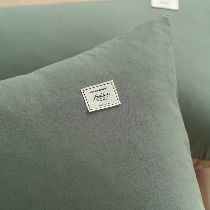 91家纺网 家纺一手货源 找家纺 雅居纺家纺 2025新款全棉素色水洗棉单枕套 墨子绿卡其