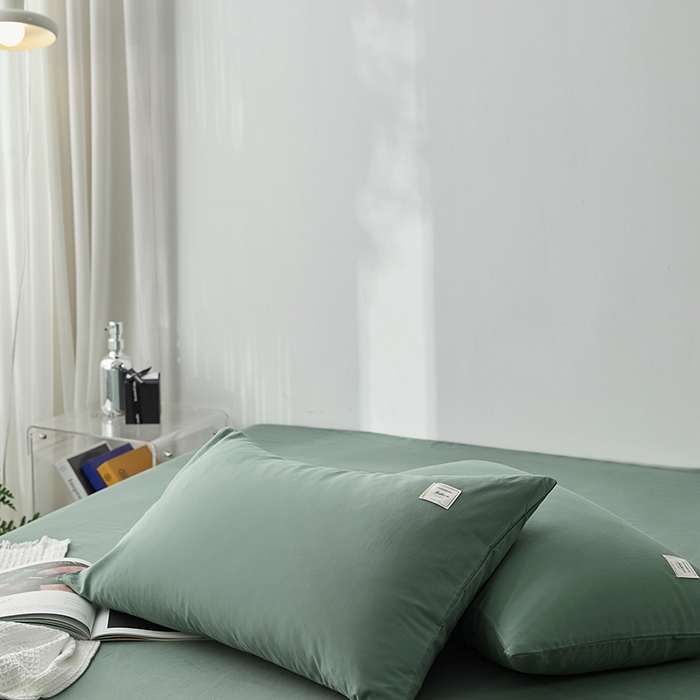 91家纺网 家纺一手货源 找家纺 雅居纺家纺 2025新款全棉素色水洗棉单枕套 墨子绿