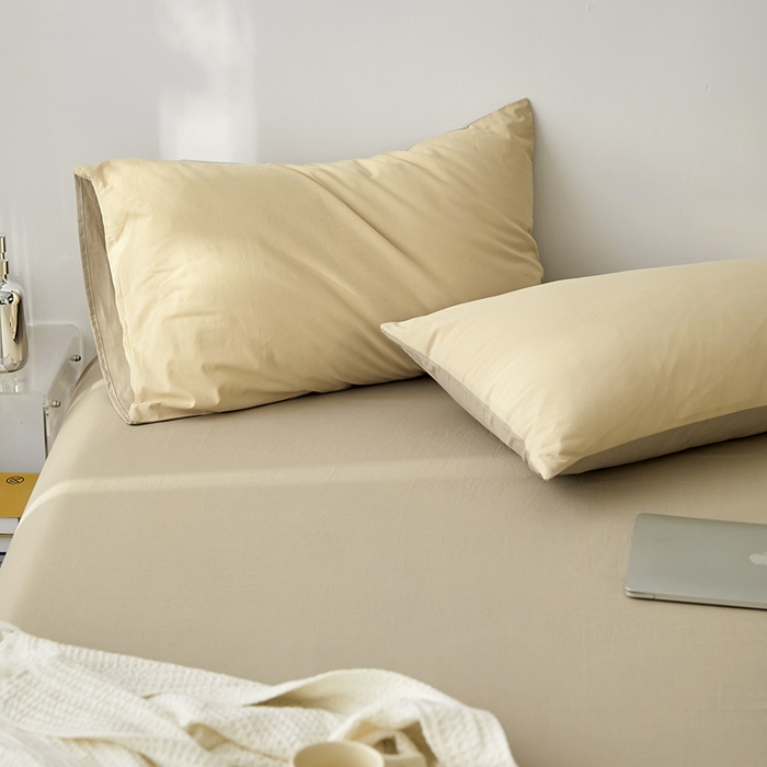 91家纺网 家纺一手货源 找家纺 雅居纺家纺 2025新款全棉素色水洗棉单枕套 咖啡卡其