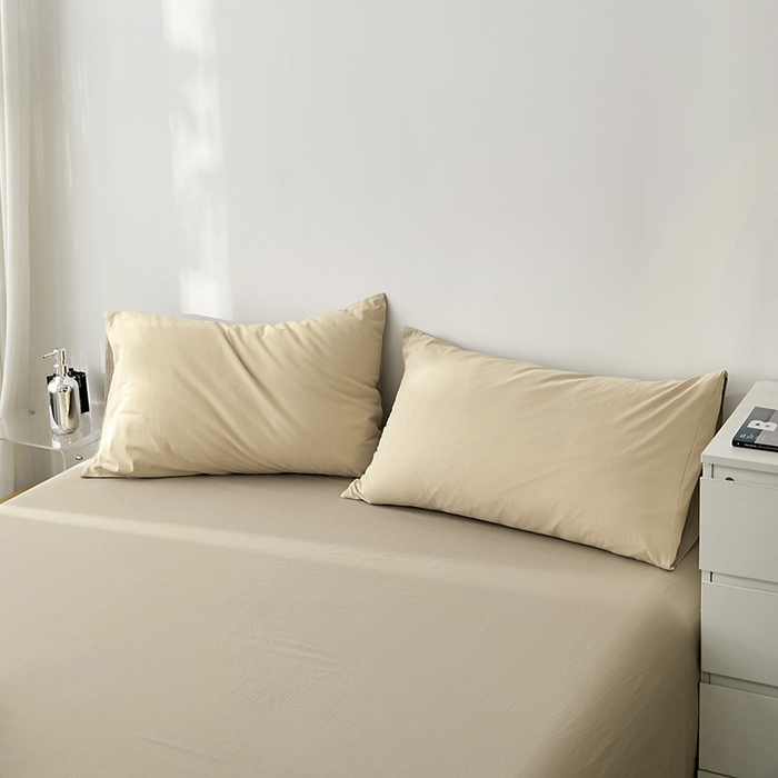 91家纺网 家纺一手货源 找家纺 雅居纺家纺 2025新款全棉素色水洗棉单枕套 咖啡卡其