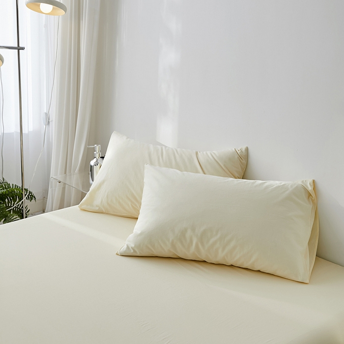 91家纺网 家纺一手货源 找家纺 雅居纺家纺 2025新款全棉素色水洗棉单枕套 米黄