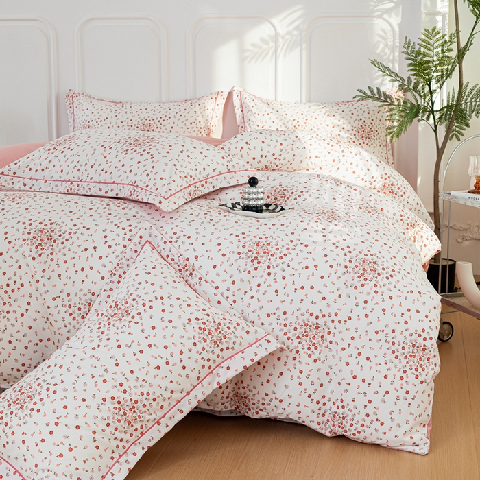 91家纺网 家纺一手货源 找家纺 雅慕家居 2025新款A类碎花水润棉磨毛四件套 粉粉小花