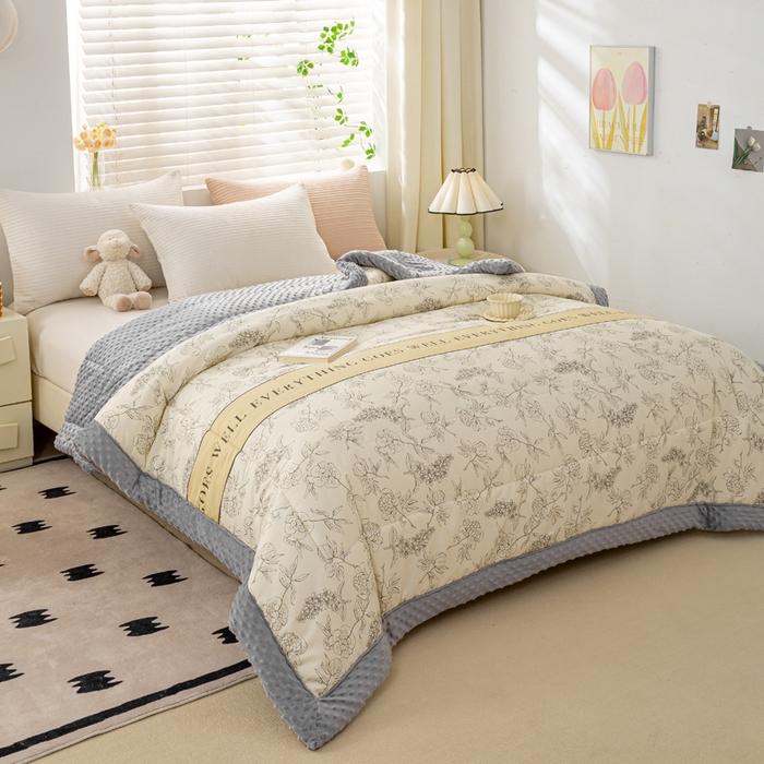 91家纺网 家纺一手货源 找家纺 锦鹭被业 2025新款全棉豆豆绒被春秋冬被夏被纯棉豆豆被 午后茶花