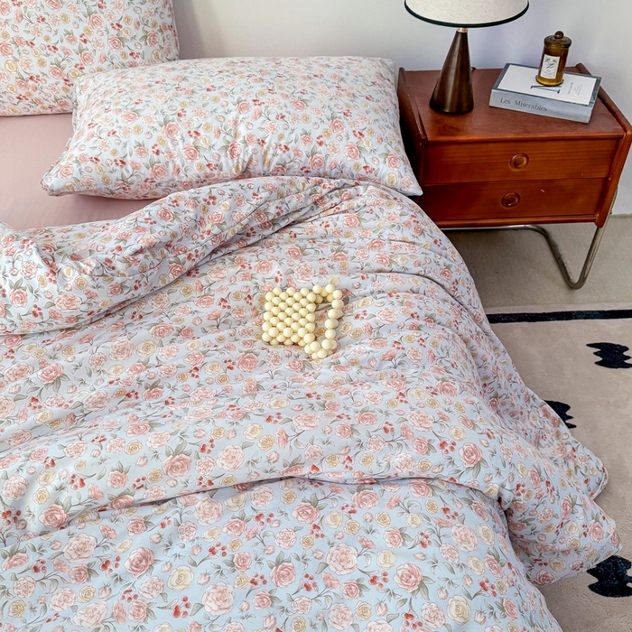 91家纺网 家纺一手货源 找家纺 2025年爆款新品有氧双层纱四件套-全系薄雾玫瑰-蓝