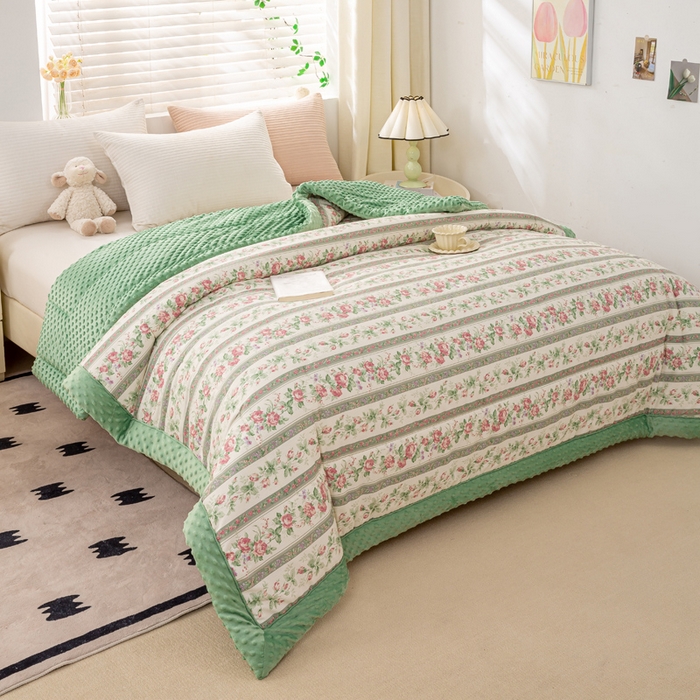 91家纺网 家纺一手货源 找家纺 锦鹭被业  2025款A类全棉纯棉豆豆被春秋空调夏凉加厚冬被子 蔷薇