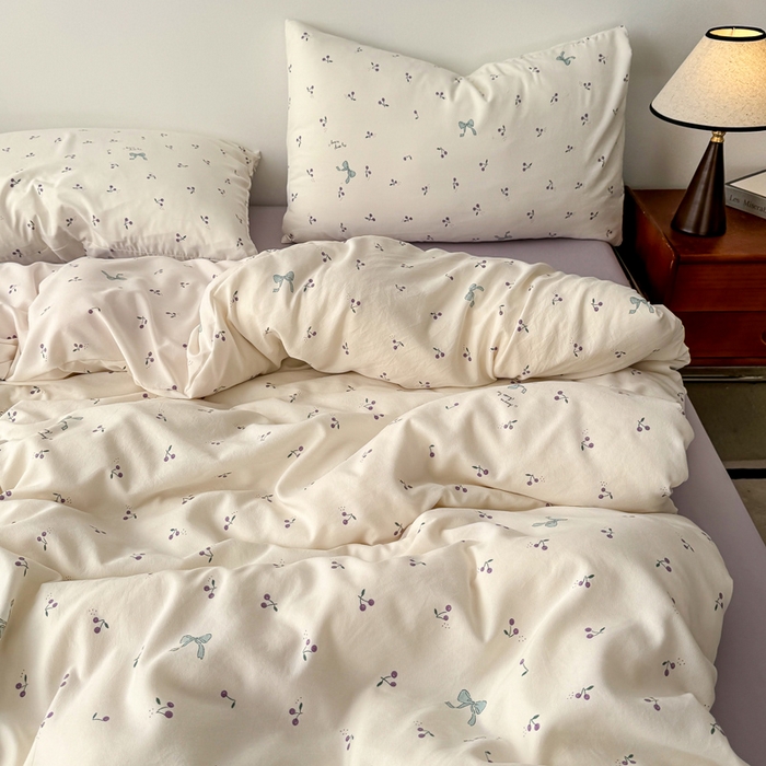 91家纺网 家纺一手货源 找家纺 2025年爆款新品有氧双层纱四件套-全系樱桃结