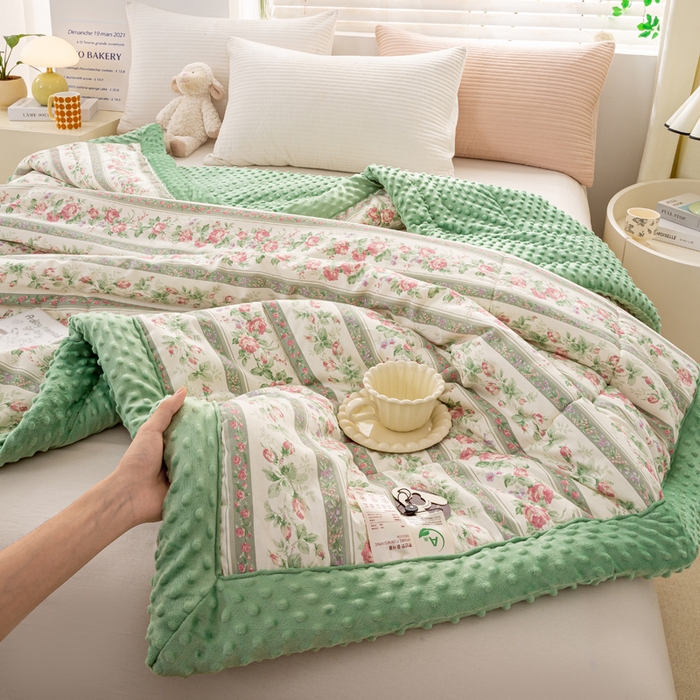 91家纺网 家纺一手货源 找家纺 锦鹭被业  2025款A类全棉纯棉豆豆被春秋空调夏凉加厚冬被子 蔷薇