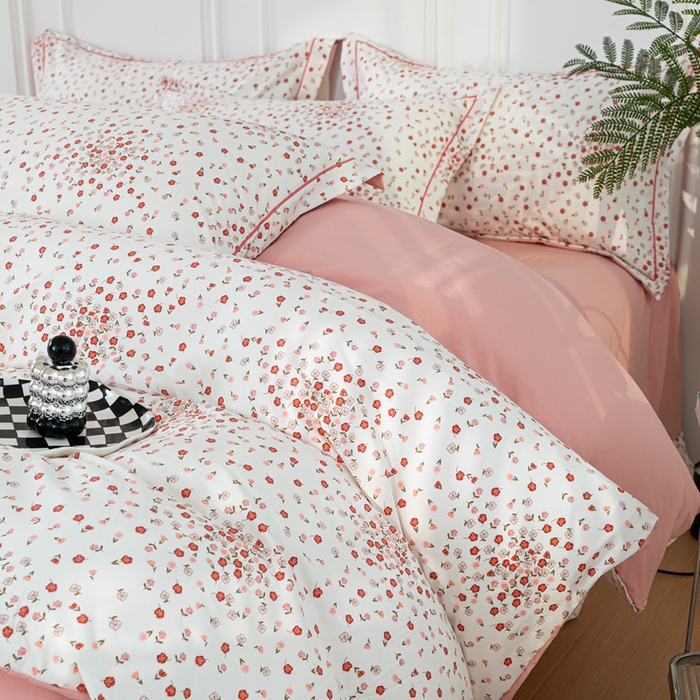 91家纺网 家纺一手货源 找家纺 雅慕家居 2025新款A类碎花水润棉磨毛四件套 粉粉小花