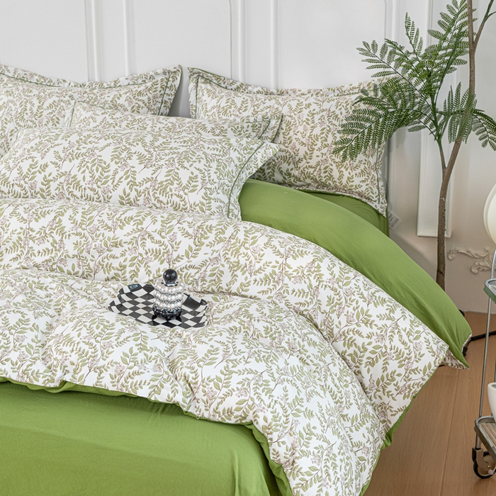 91家纺网 家纺一手货源 找家纺 雅慕家居 2025新款A类碎花水润棉磨毛四件套 绿野