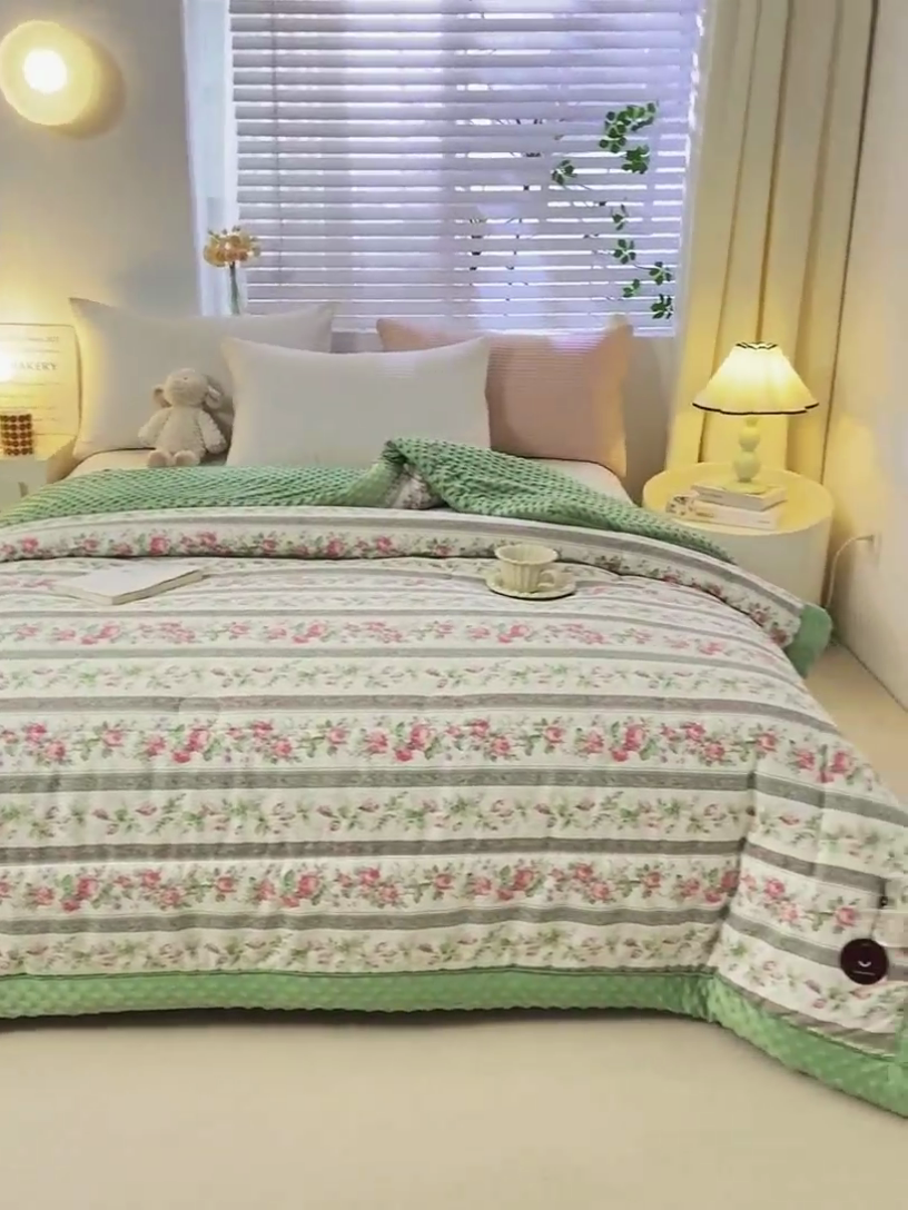 91家纺网 家纺一手货源 找家纺 锦鹭被业  2025款A类全棉纯棉豆豆被春秋空调夏凉加厚冬被子 蔷薇