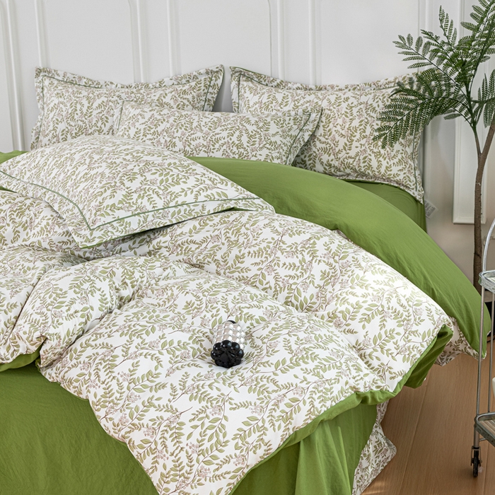 91家纺网 家纺一手货源 找家纺 雅慕家居 2025新款A类碎花水润棉磨毛四件套 绿野