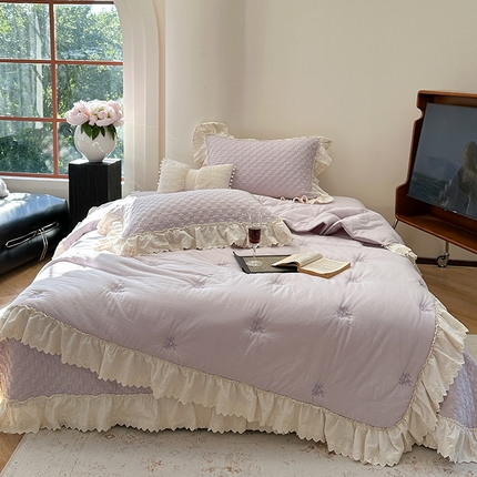 91家纺网 家纺一手货源 找家纺 诗黛尔 2025春夏新款全棉棉花糖床盖四件套 棉花糖 紫