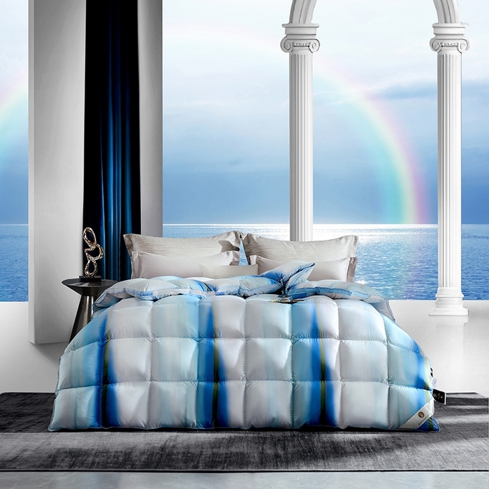 91家纺网 家纺一手货源 找家纺 织梦人羽绒工厂店 2024新款新国标50绒云柔棉柔赛丝数码印花被子 彩梦蓝