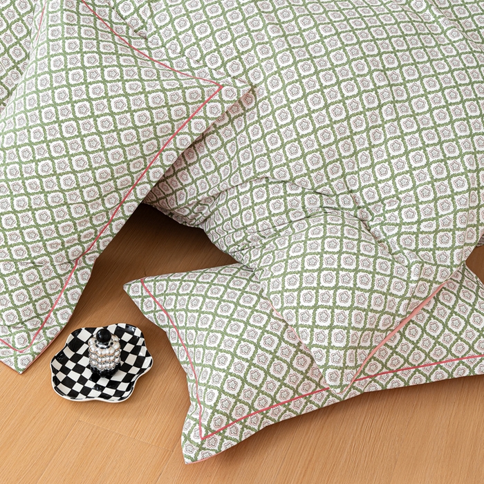 91家纺网 家纺一手货源 找家纺 雅慕家居 2025新款A类碎花水润棉磨毛四件套 绿格调