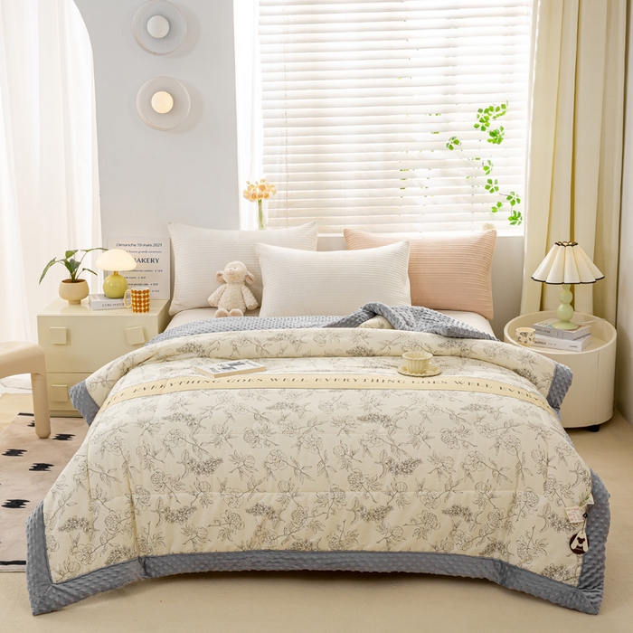 91家纺网 家纺一手货源 找家纺 锦鹭被业  2025款A类全棉纯棉豆豆被春秋空调夏凉加厚冬被子 午后茶花