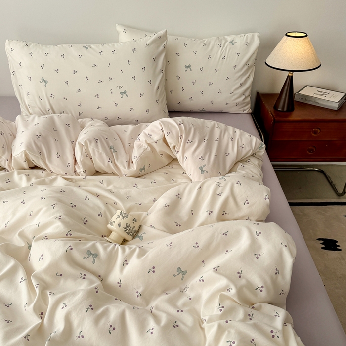 91家纺网 家纺一手货源 找家纺 2025年爆款新品有氧双层纱四件套-全系樱桃结