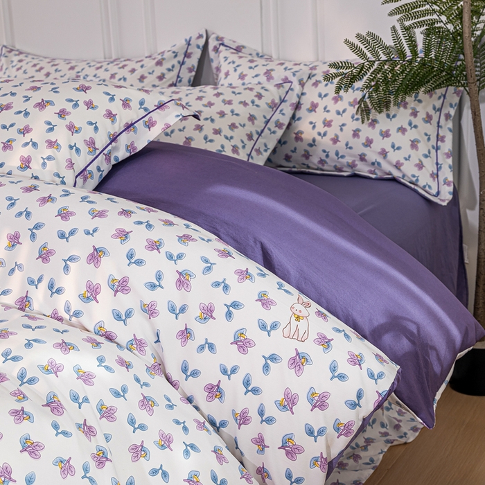 91家纺网 家纺一手货源 找家纺 雅慕家居 2025新款A类碎花水润棉磨毛四件套 紫梦