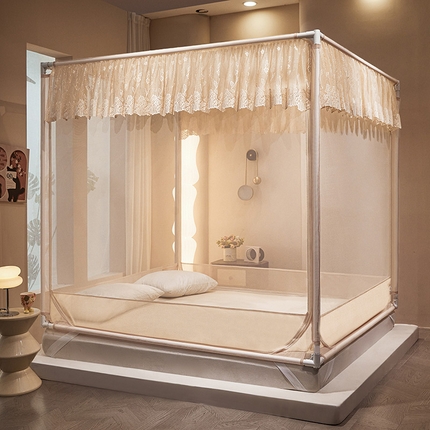 艺利轩蚊帐 2025新款大空间防摔外穿杆坐床蚊帐-繁花 繁花 香槟