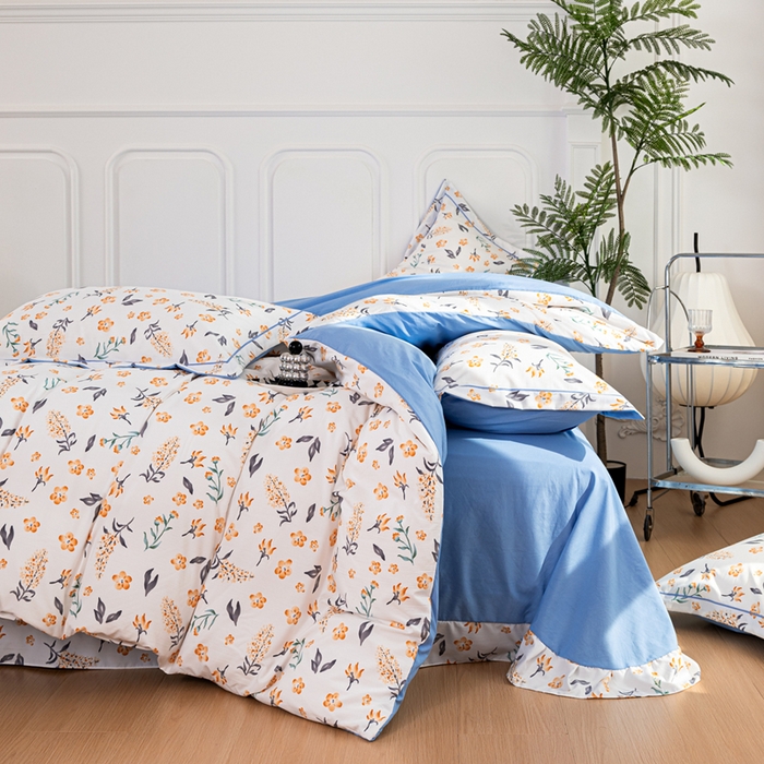 91家纺网 家纺一手货源 找家纺 雅慕家居 2025新款A类碎花水润棉磨毛四件套 金桂花开