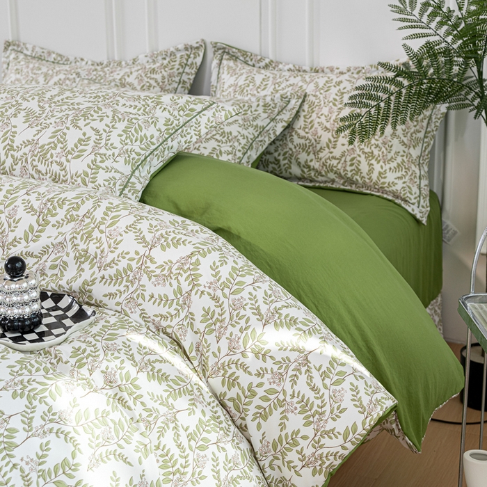 91家纺网 家纺一手货源 找家纺 雅慕家居 2025新款A类碎花水润棉磨毛四件套 绿野