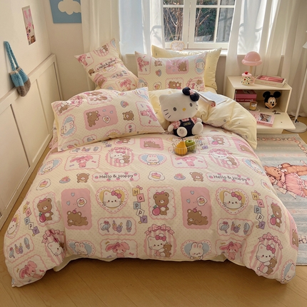 桃喜 2025新款全棉13372四件套-喵喵 粉粉猫