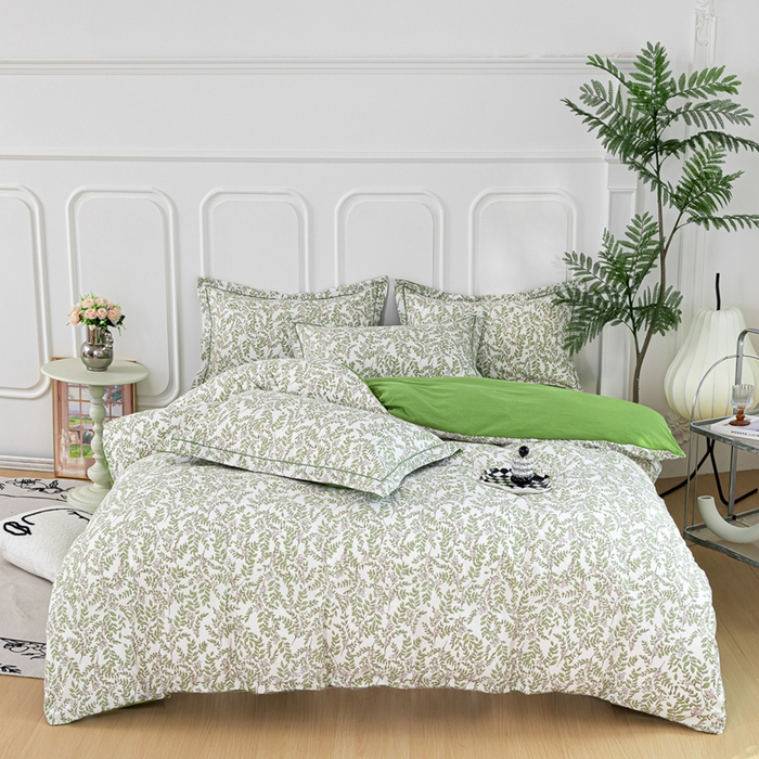 91家纺网 家纺一手货源 找家纺 雅慕家居 2025新款A类碎花水润棉磨毛四件套 绿野