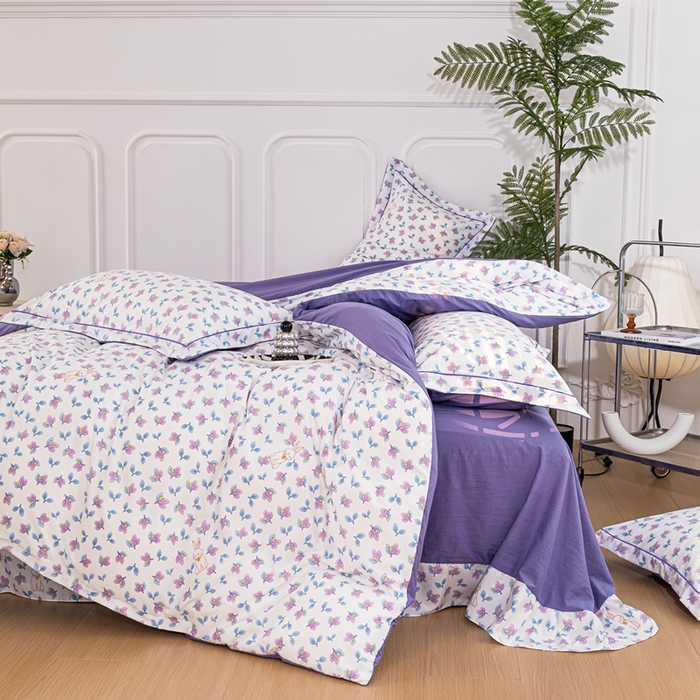 91家纺网 家纺一手货源 找家纺 雅慕家居 2025新款A类碎花水润棉磨毛四件套 紫梦